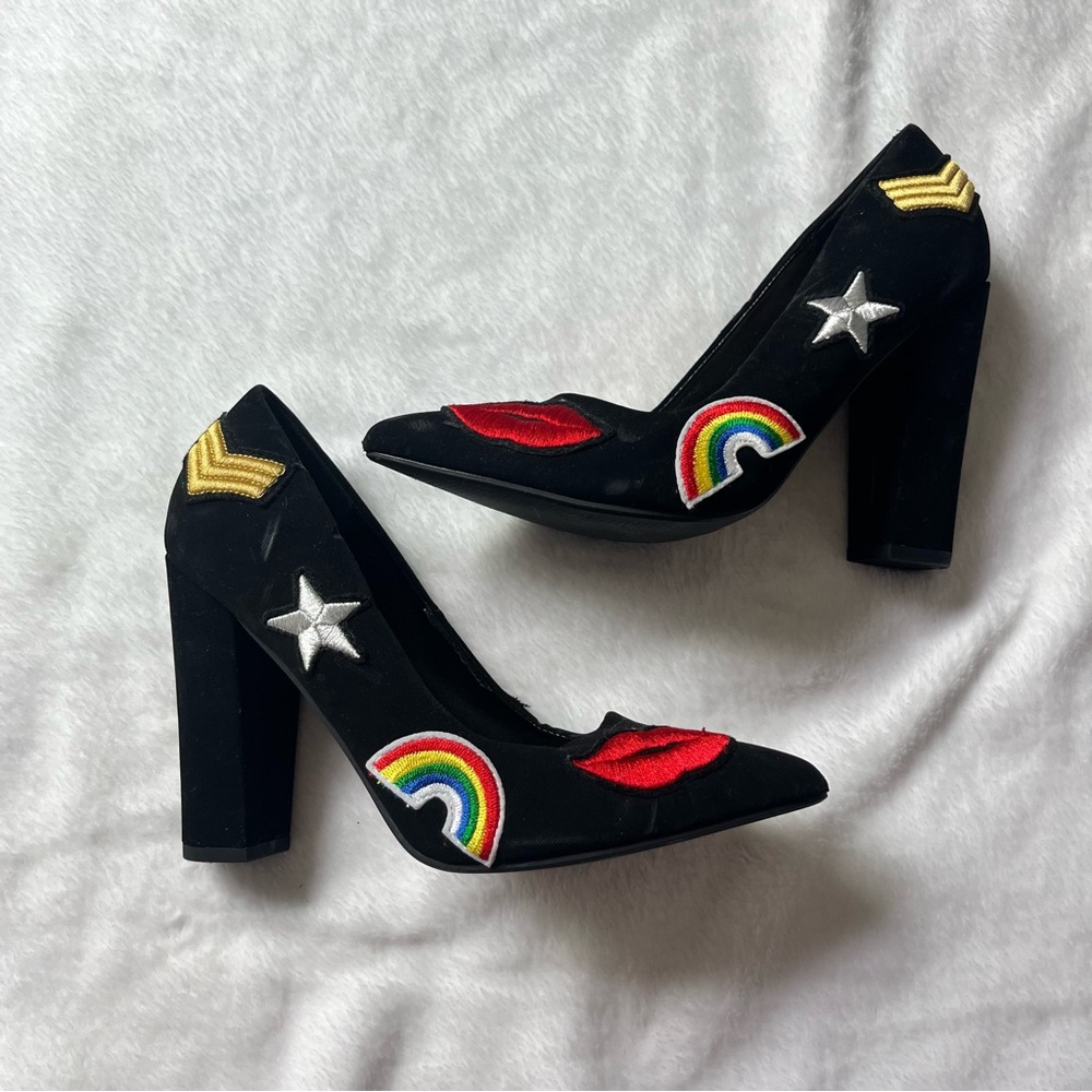 Funky Patch High Heel Block Pumps